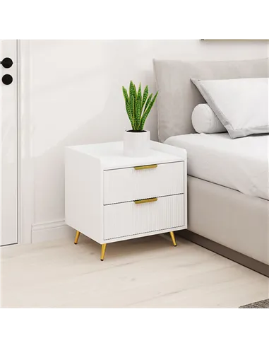 HOMCOM Elegant Two-Drawer Bedside Table - White