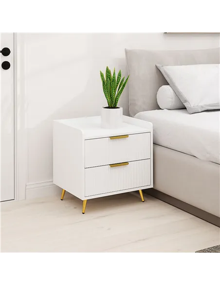 HOMCOM Elegant Two-Drawer Bedside Table - White