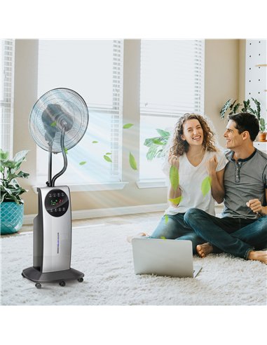 HOMCOM 16" Pedestal Fan with Water Mist Spray, Humidifying Misting Fan, Standing Fan with 3 Speeds, 3.1L Water Tank, Timer and E