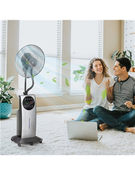 HOMCOM 16" Pedestal Fan with Water Mist Spray, Humidifying Misting Fan, Standing Fan with 3 Speeds, 3.1L Water Tank, Timer and E