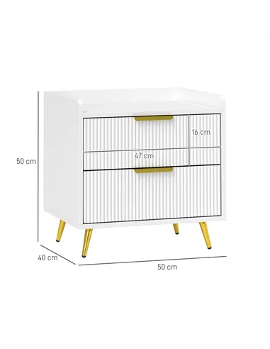 HOMCOM Elegant Two-Drawer Bedside Table - White