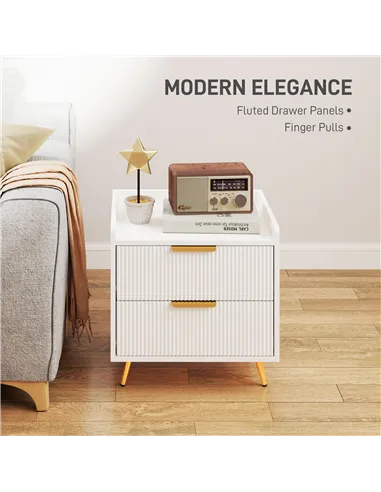 HOMCOM Elegant Two-Drawer Bedside Table - White