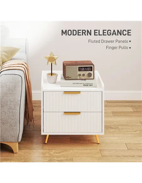 HOMCOM Elegant Two-Drawer Bedside Table - White