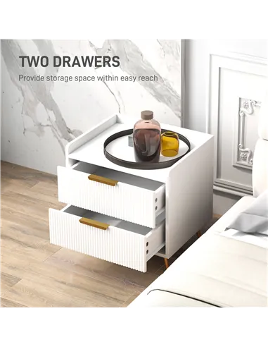 HOMCOM Elegant Two-Drawer Bedside Table - White