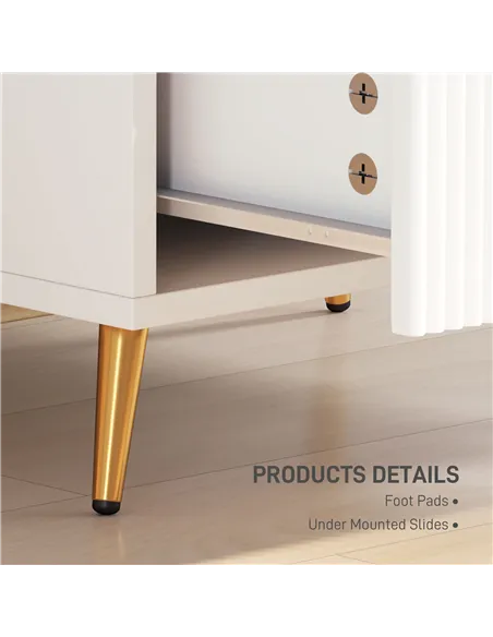 HOMCOM Elegant Two-Drawer Bedside Table - White