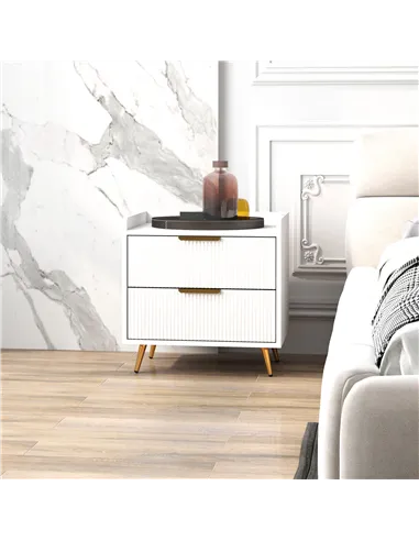 HOMCOM Elegant Two-Drawer Bedside Table - White