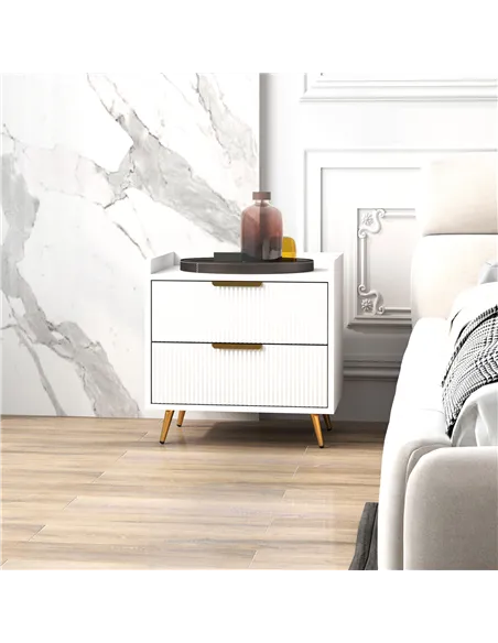 HOMCOM Elegant Two-Drawer Bedside Table - White