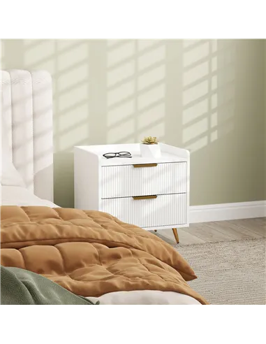 HOMCOM Elegant Two-Drawer Bedside Table - White