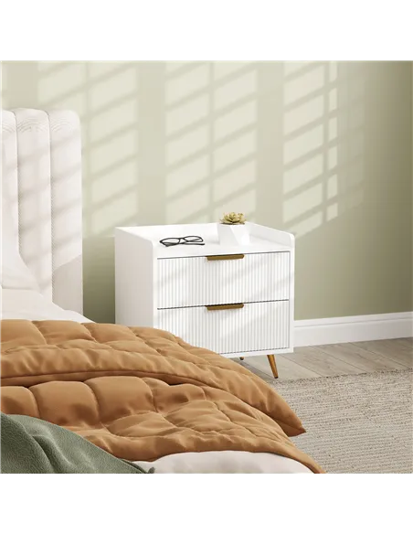 HOMCOM Elegant Two-Drawer Bedside Table - White