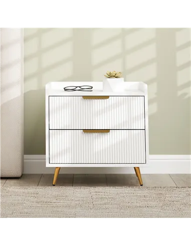 HOMCOM Elegant Two-Drawer Bedside Table - White
