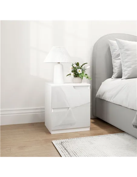 HOMCOM High Gloss Bedside Table - White