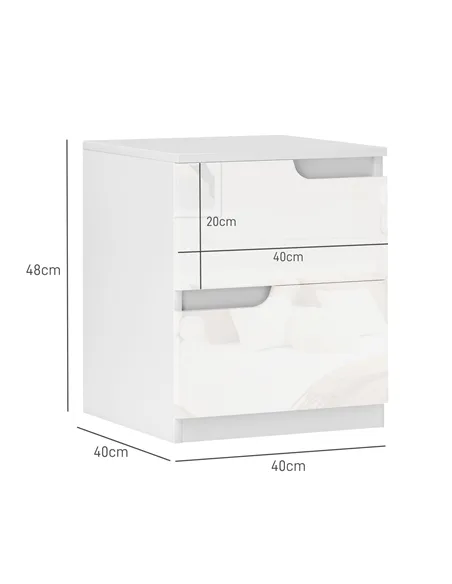 HOMCOM High Gloss Bedside Table - White