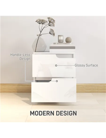HOMCOM High Gloss Bedside Table - White