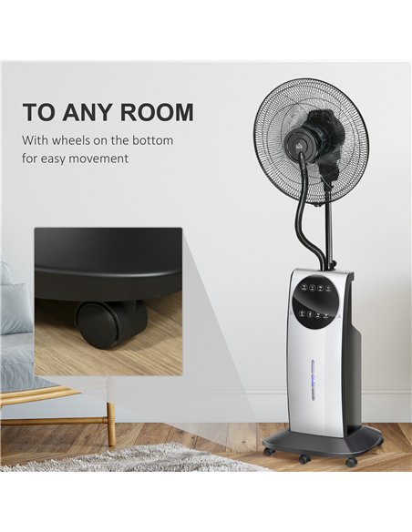 HOMCOM 16" Pedestal Fan with Water Mist Spray, Humidifying Misting Fan, Standing Fan with 3 Speeds, 3.1L Water Tank, Timer and E