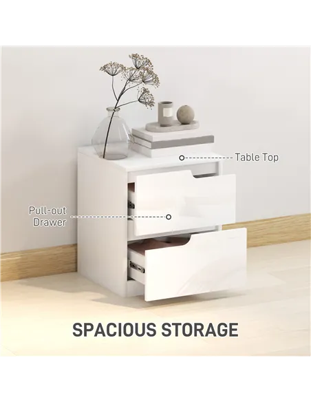 HOMCOM High Gloss Bedside Table - White