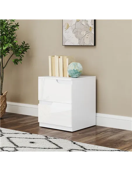 HOMCOM High Gloss Bedside Table - White