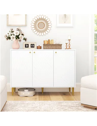 HOMCOM Elegant Two-Cupboard Sideboard - White/Gold-Tone