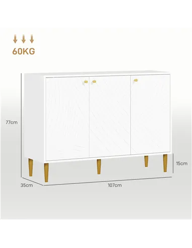 HOMCOM Elegant Two-Cupboard Sideboard - White/Gold-Tone