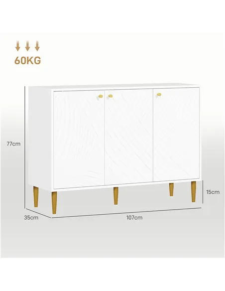 HOMCOM Elegant Two-Cupboard Sideboard - White/Gold-Tone