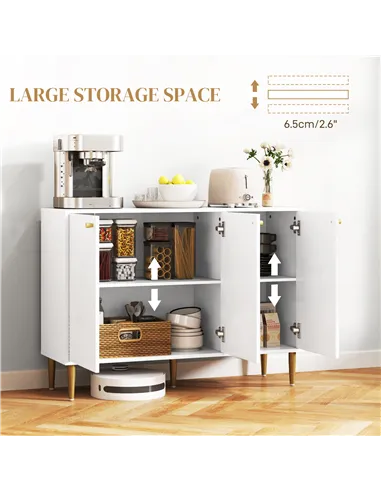 HOMCOM Elegant Two-Cupboard Sideboard - White/Gold-Tone