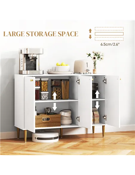 HOMCOM Elegant Two-Cupboard Sideboard - White/Gold-Tone