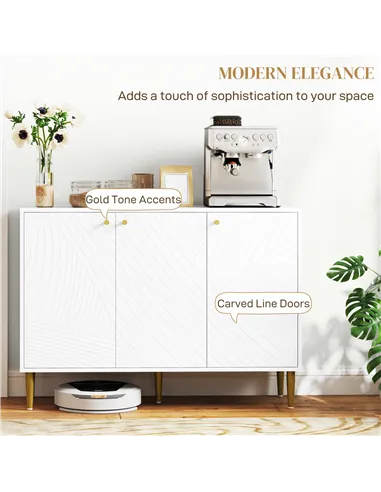 HOMCOM Elegant Two-Cupboard Sideboard - White/Gold-Tone