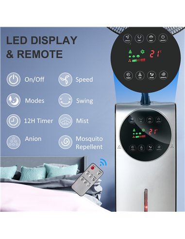 HOMCOM 16" Pedestal Fan with Water Mist Spray, Humidifying Misting Fan, Standing Fan with 3 Speeds, 3.1L Water Tank, Timer and E