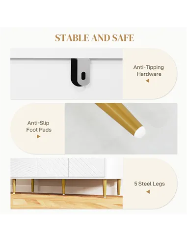 HOMCOM Elegant Two-Cupboard Sideboard - White/Gold-Tone