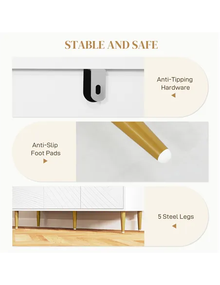 HOMCOM Elegant Two-Cupboard Sideboard - White/Gold-Tone