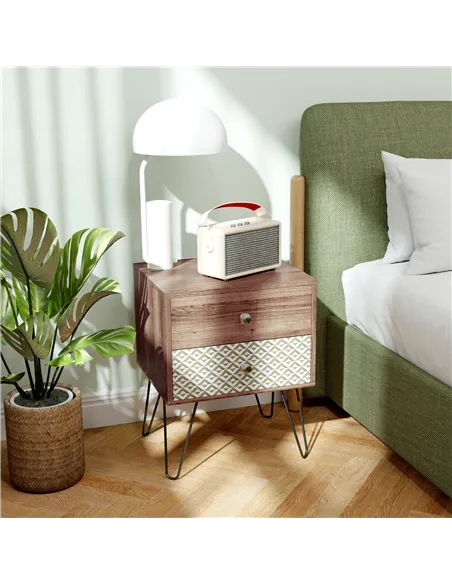 HOMCOM Nightstand, 2-Drawer Bedside Table, Bedside Cabinet, Sofa End Side Table for Living Room, Bedroom, Rustic Brown
