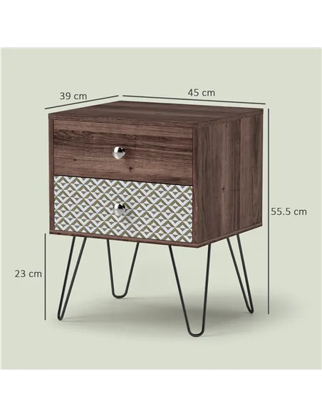 HOMCOM Nightstand, 2-Drawer Bedside Table, Bedside Cabinet, Sofa End Side Table for Living Room, Bedroom, Rustic Brown