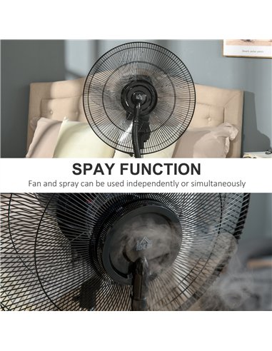 HOMCOM 16" Pedestal Fan with Water Mist Spray, Humidifying Misting Fan, Standing Fan with 3 Speeds, 3.1L Water Tank, Timer and E