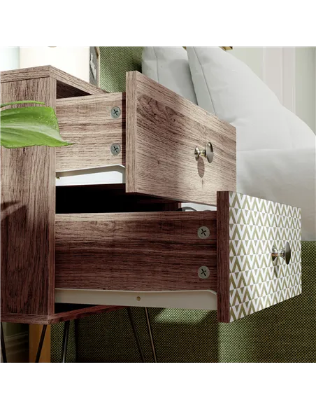 HOMCOM Nightstand, 2-Drawer Bedside Table, Bedside Cabinet, Sofa End Side Table for Living Room, Bedroom, Rustic Brown