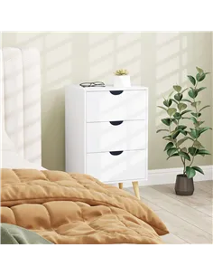 HOMCOM Bedside Table, Bedside Cabinet with 3 Drawers, Small Side Table with Wood Legs and Cut-out Handles for Bedroom, Cream Whi 2