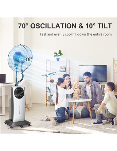 HOMCOM 16" Pedestal Fan with Water Mist Spray, Humidifying Misting Fan, Standing Fan with 3 Speeds, 3.1L Water Tank, Timer and E