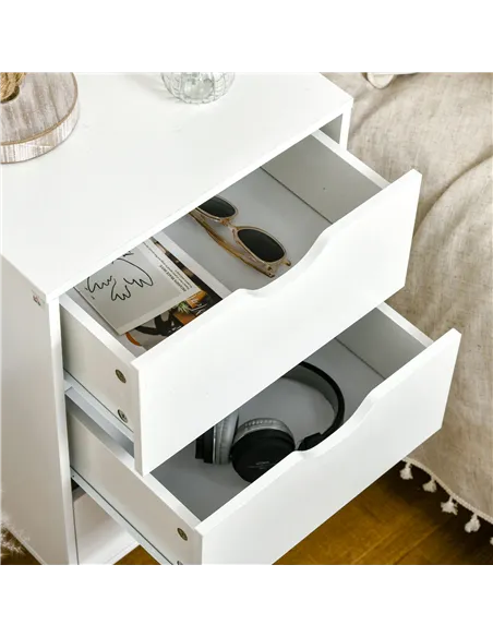 HOMCOM Bedside Table, Bedside Cabinet with 3 Drawers, Small Side Table with Wood Legs and Cut-out Handles for Bedroom, Cream Whi