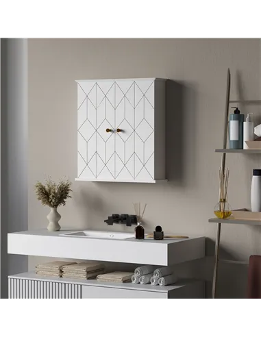 HOMCOM Bathroom Cabinet Wall Mounted, Bathroom Wall Cabinet Medicine Cabinet with 2 Doors, Adjustable Shelf, White