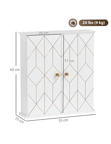 HOMCOM Bathroom Cabinet Wall Mounted, Bathroom Wall Cabinet Medicine Cabinet with 2 Doors, Adjustable Shelf, White