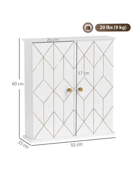 HOMCOM Bathroom Cabinet Wall Mounted, Bathroom Wall Cabinet Medicine Cabinet with 2 Doors, Adjustable Shelf, White