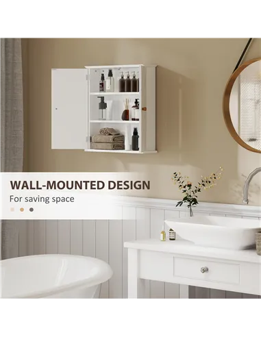 HOMCOM Bathroom Cabinet Wall Mounted, Bathroom Wall Cabinet Medicine Cabinet with 2 Doors, Adjustable Shelf, White