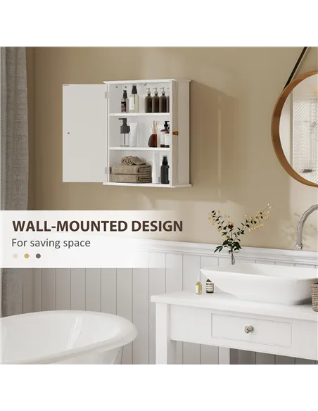 HOMCOM Bathroom Cabinet Wall Mounted, Bathroom Wall Cabinet Medicine Cabinet with 2 Doors, Adjustable Shelf, White