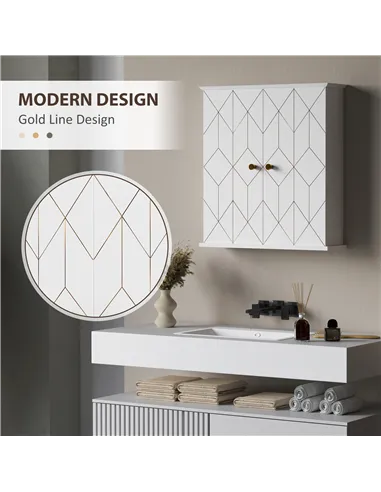 HOMCOM Bathroom Cabinet Wall Mounted, Bathroom Wall Cabinet Medicine Cabinet with 2 Doors, Adjustable Shelf, White