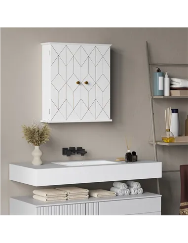 HOMCOM Bathroom Cabinet Wall Mounted, Bathroom Wall Cabinet Medicine Cabinet with 2 Doors, Adjustable Shelf, White