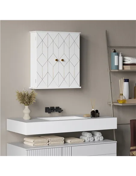 HOMCOM Bathroom Cabinet Wall Mounted, Bathroom Wall Cabinet Medicine Cabinet with 2 Doors, Adjustable Shelf, White