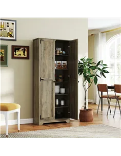 HOMCOM Farmhouse Kitchen Cupboard, Freestanding Kitchen Storage Cabinet with Adjustable Shelves, Tall Storage Cabinet with Reces 2