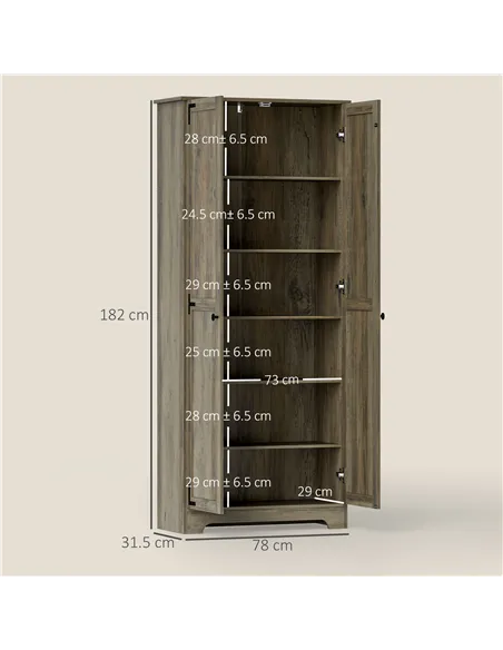 HOMCOM Farmhouse Kitchen Cupboard, Freestanding Kitchen Storage Cabinet with Adjustable Shelves, Tall Storage Cabinet with Reces