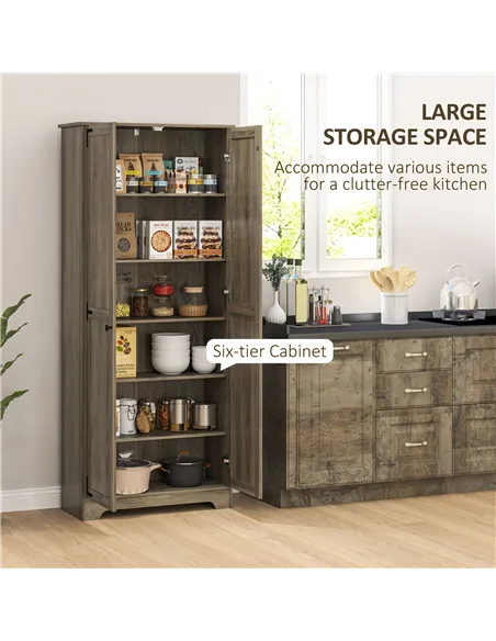 HOMCOM Farmhouse Kitchen Cupboard, Freestanding Kitchen Storage Cabinet with Adjustable Shelves, Tall Storage Cabinet with Reces
