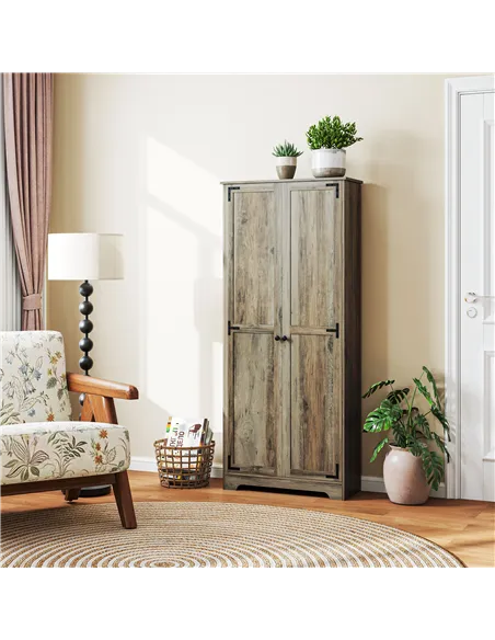 HOMCOM Farmhouse Kitchen Cupboard, Freestanding Kitchen Storage Cabinet with Adjustable Shelves, Tall Storage Cabinet with Reces