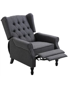 HOMCOM Recliner Armchair, Vintage Reclining Chair with Nail Head Trim, Wingback Chair with Button Tufted Back and Footrest, for 