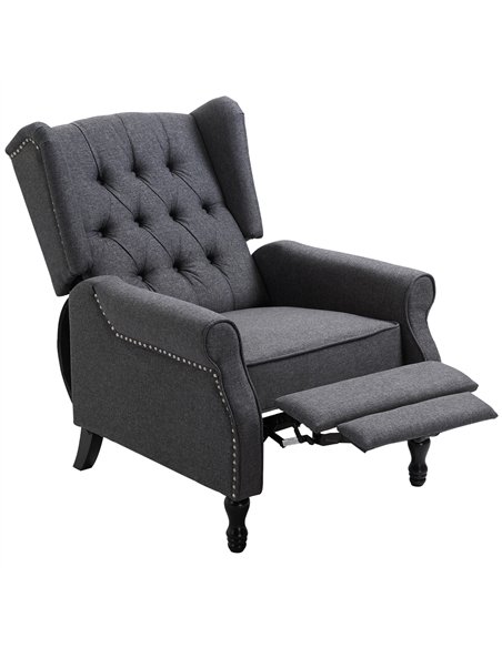 HOMCOM Recliner Armchair, Vintage Reclining Chair with Nail Head Trim, Wingback Chair with Button Tufted Back and Footrest, for 